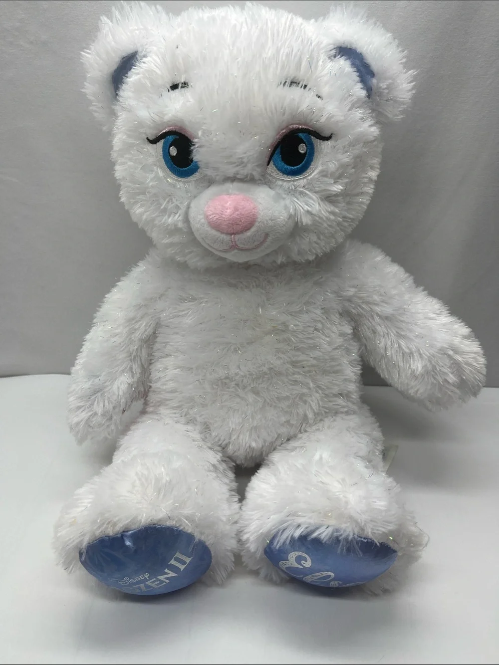 Build-A-Bear White Plush Bear with Blue Eyes and Pink Nose